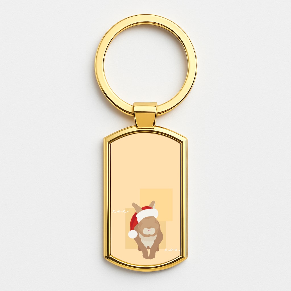 Rabbit Christmas Ears Gold Keyring