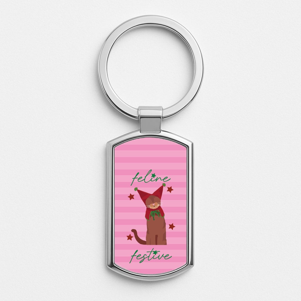 Feline Festive Silver Keyring