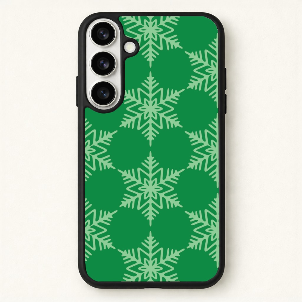 Green Giant Snowflakes Christmas Pattern Phone Case for Galaxy S26 Plus