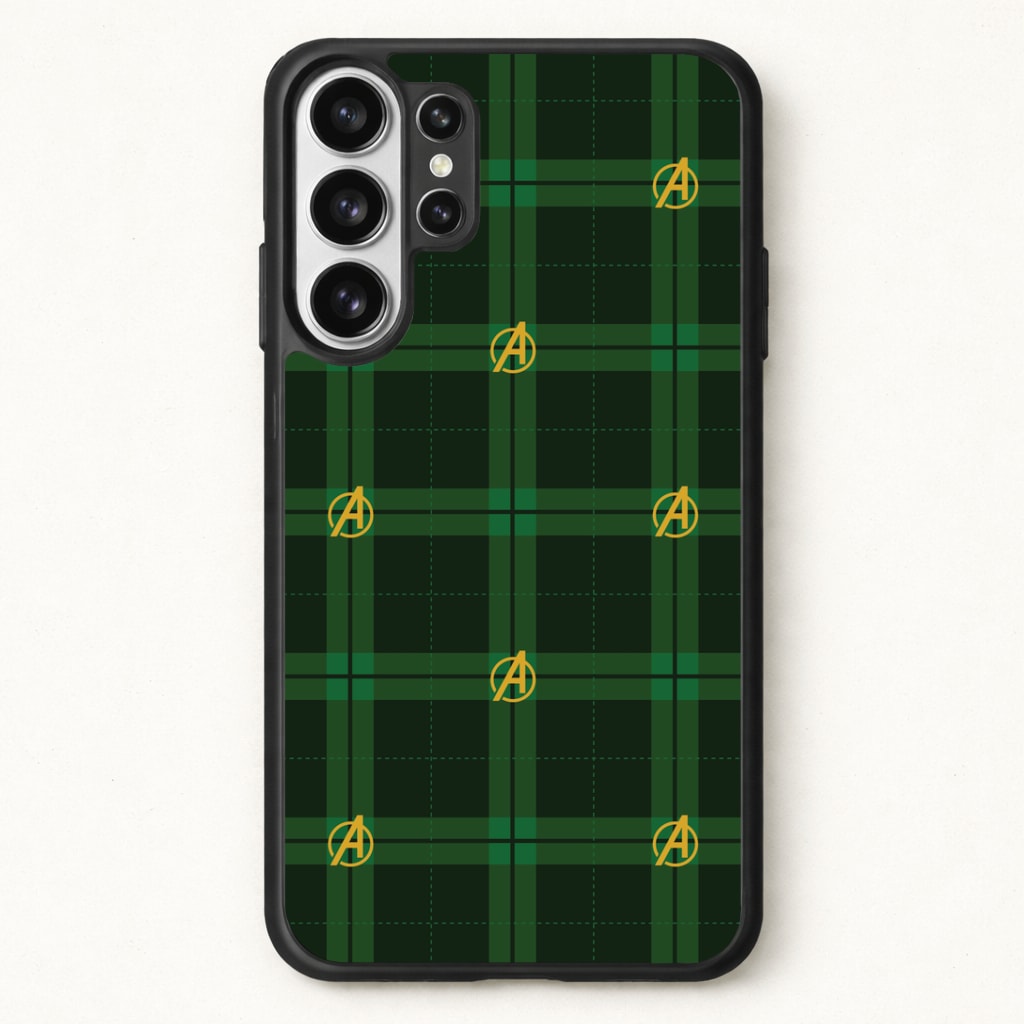 Superhero Team Green Tartan Pattern Phone Case for Galaxy S26 Ultra