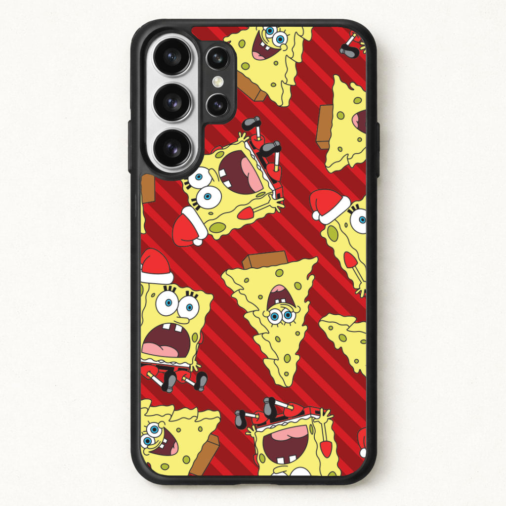 Christmas Cartoon Sponge Stripes Pattern Phone Case for Galaxy S26 Ultra