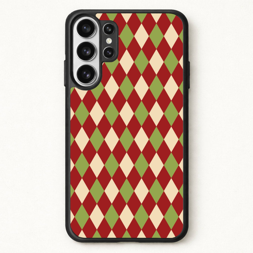 Red And Green Argyle Christmas Pattern Phone Case for Galaxy S26 Ultra