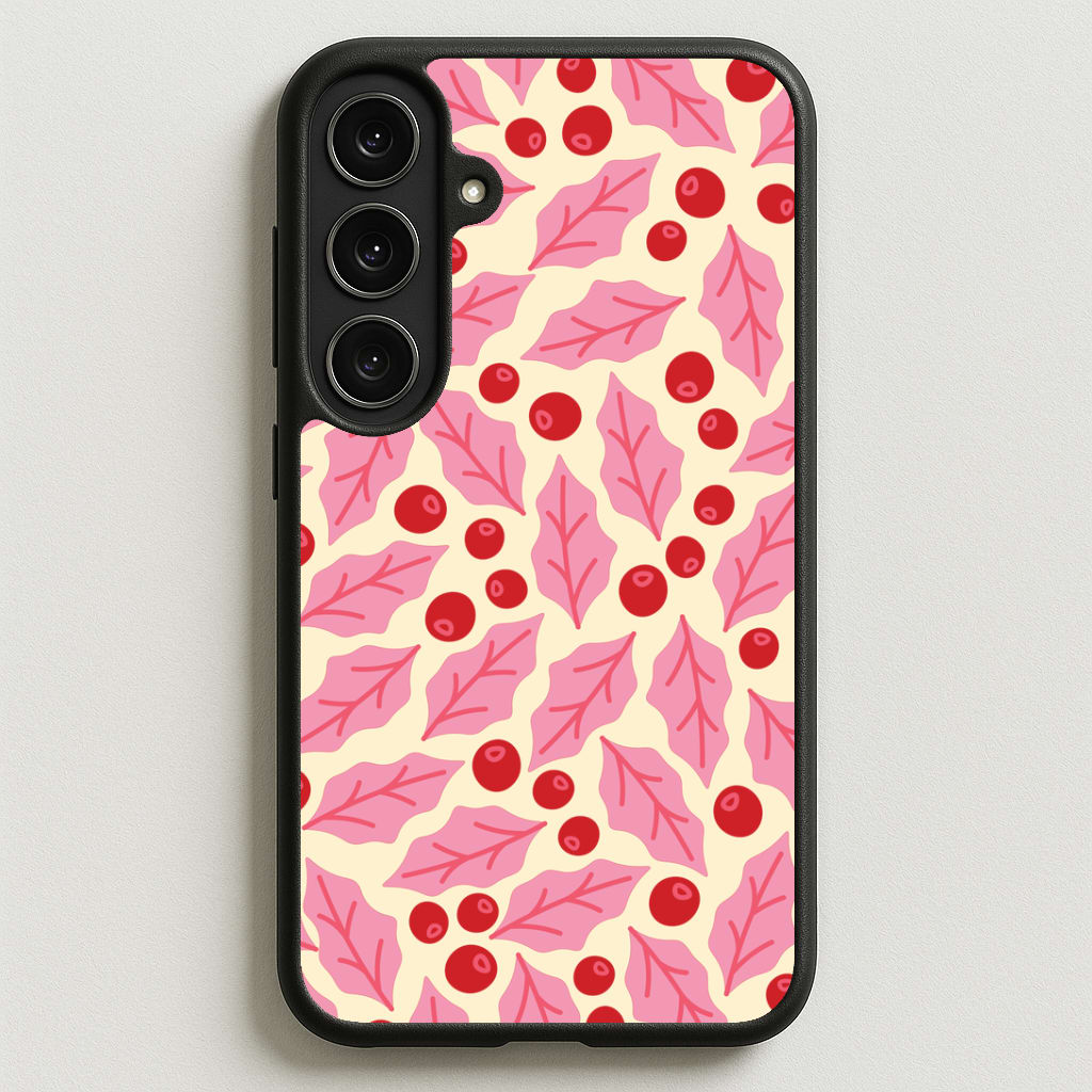 Pink Holly And Berries Pattern Phone Case for Galaxy S25FE