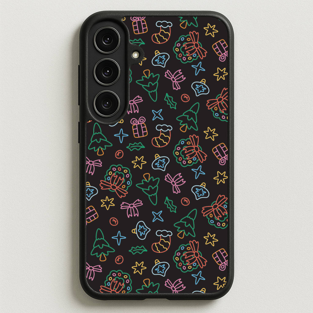 Neon Christmas Icons Pattern I Phone Case for Galaxy S25FE
