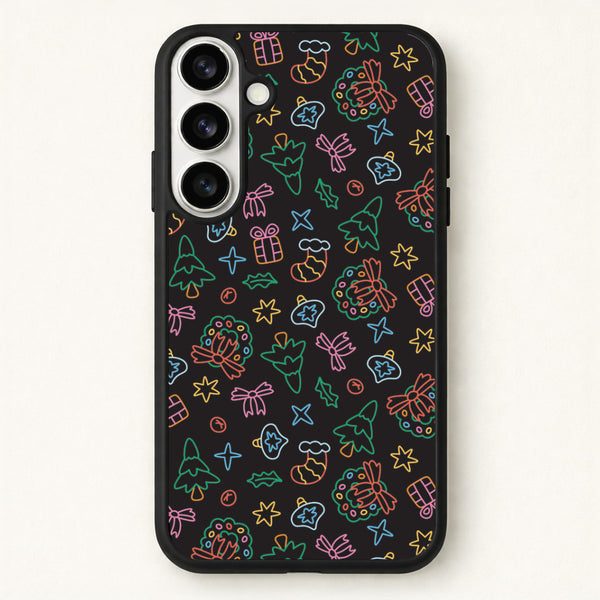 Neon Christmas Icons Pattern I Phone Case for Galaxy S26 Plus