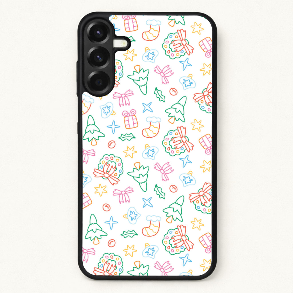 Neon Christmas Icons Pattern II Phone Case for Galaxy A57