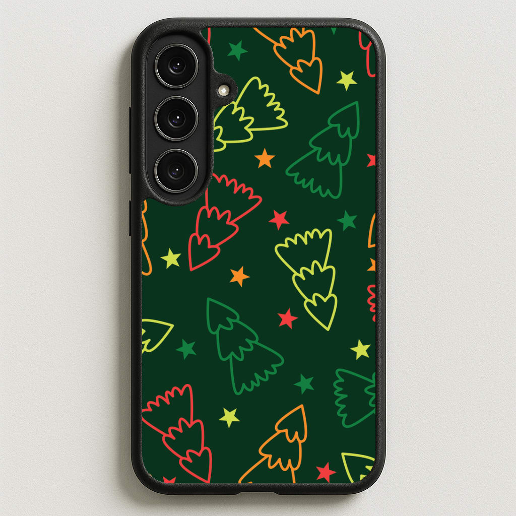 Colourful Christmas Tree Outlines Pattern Phone Case for Galaxy S25FE