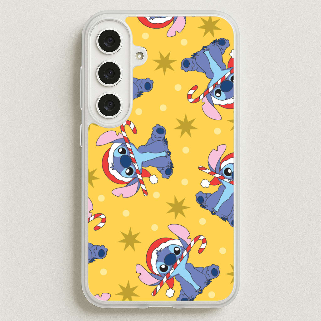 Cute Blue Alien Candycane Christmas Pattern Phone Case for Galaxy S25FE