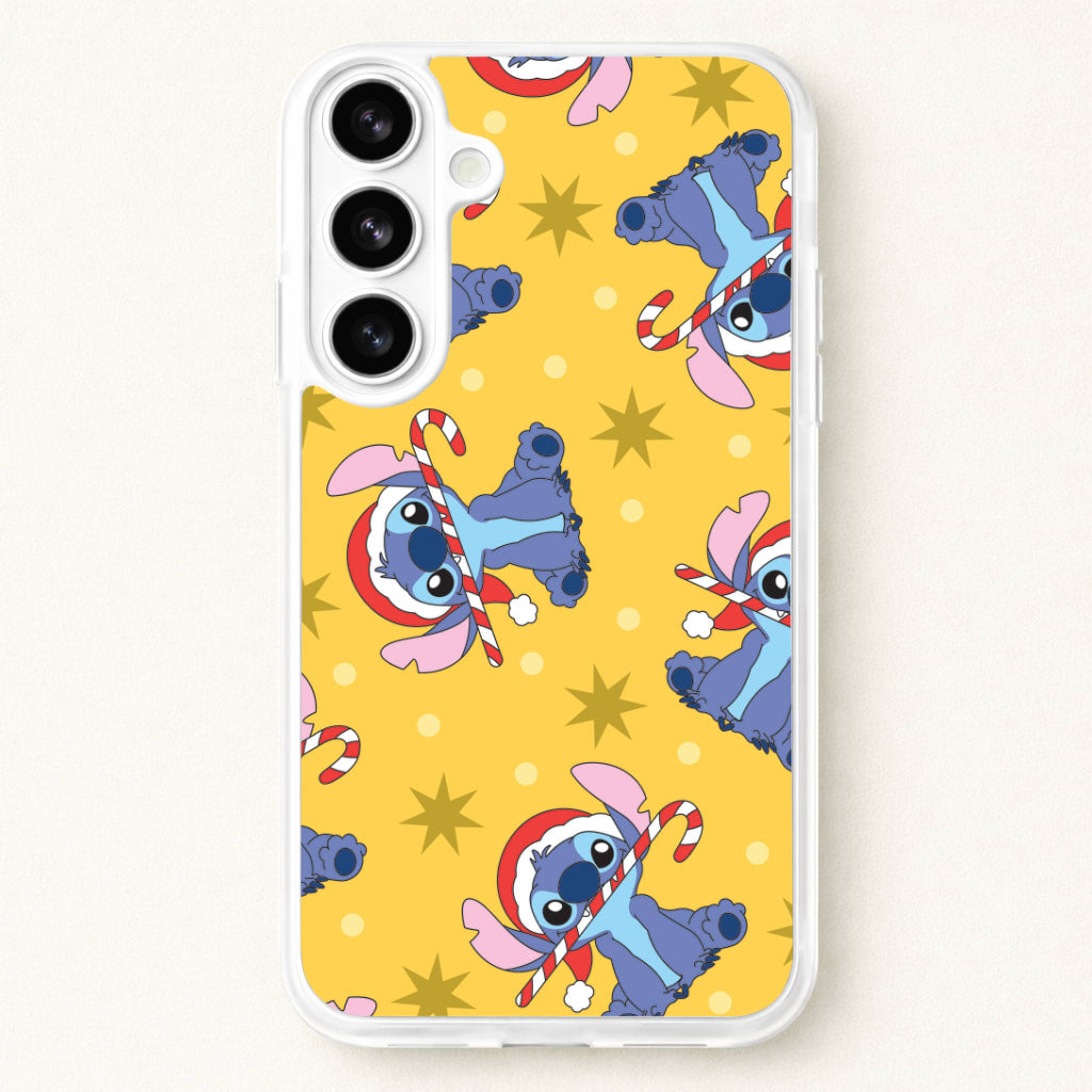 Cute Blue Alien Candycane Christmas Pattern Phone Case for Galaxy S26 Plus