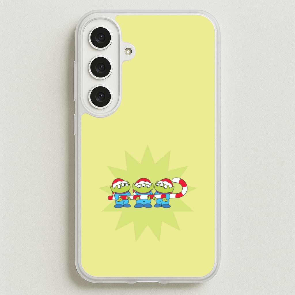 Cute Green Aliens Candycane Phone Case for Galaxy S25FE