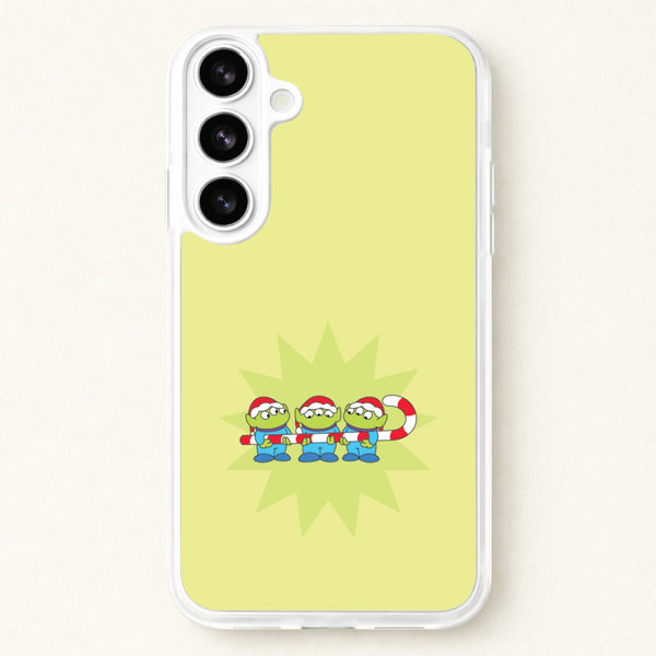 Cute Green Aliens Candycane Phone Case for Galaxy S26 Plus