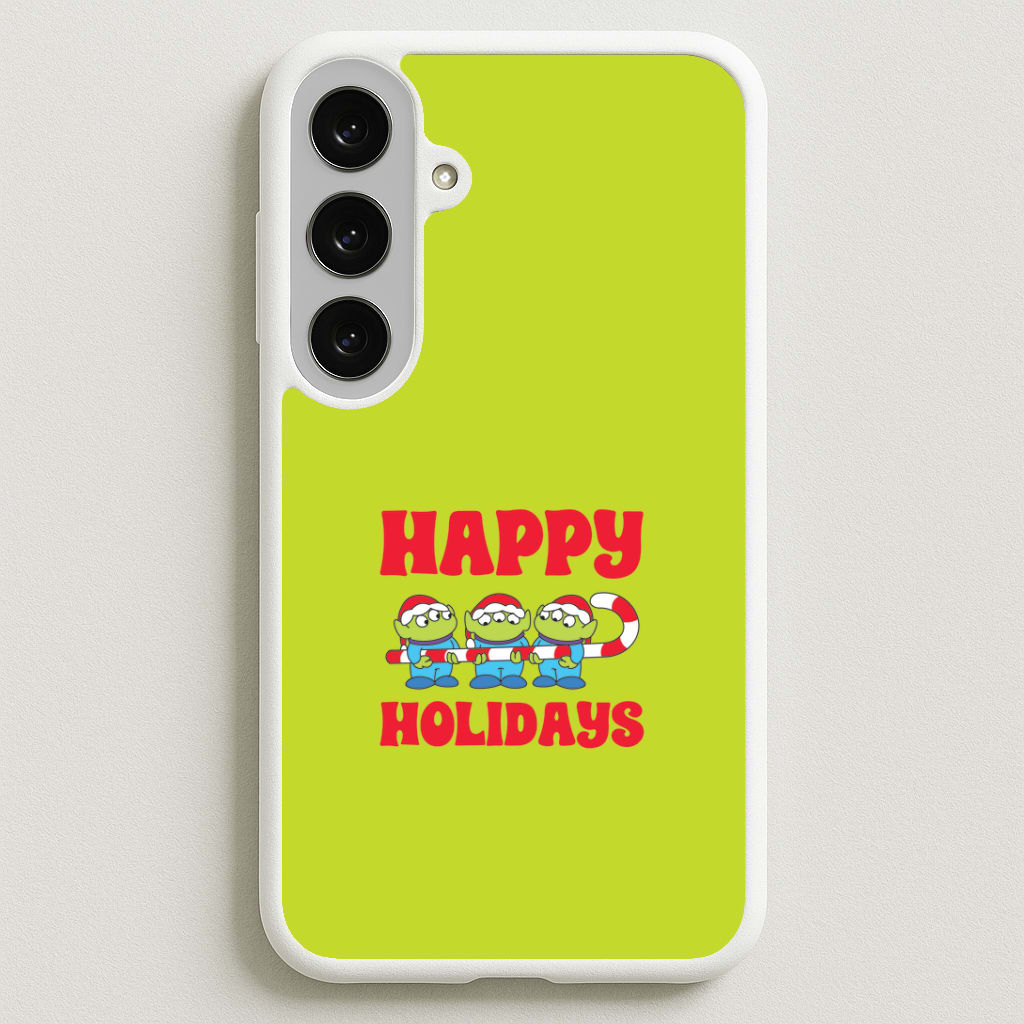 Happy Holidays Cute Green Aliens Phone Case for Galaxy S25FE