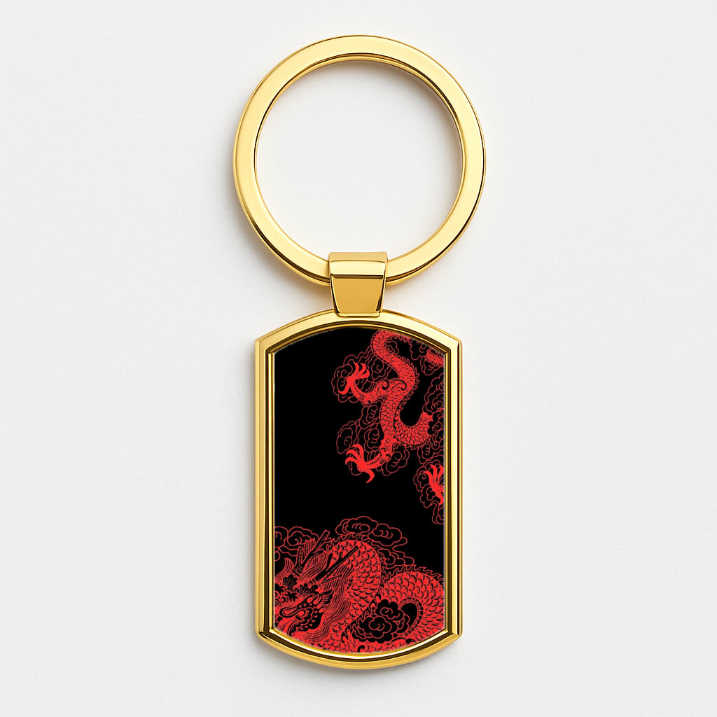 Red Dragon Gold Keyring