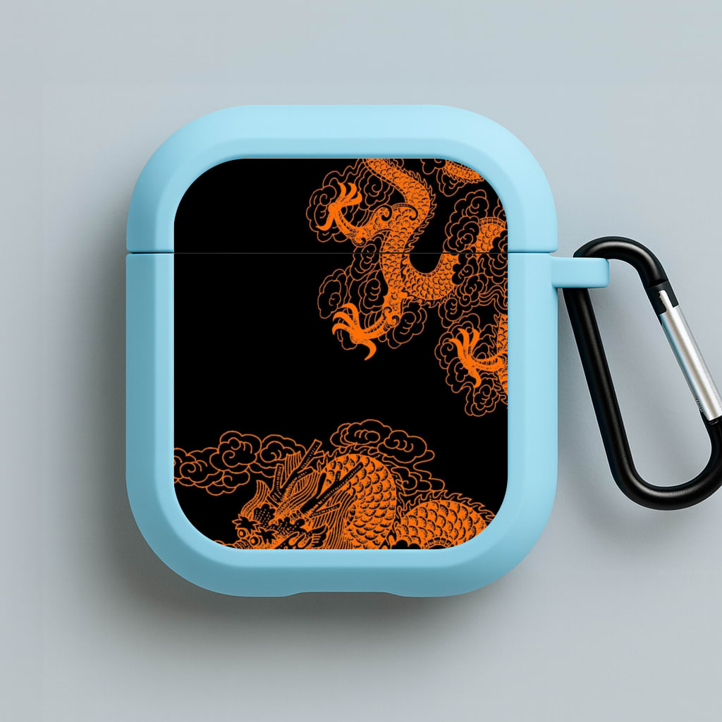 Orange Dragon Blue AirPods Case