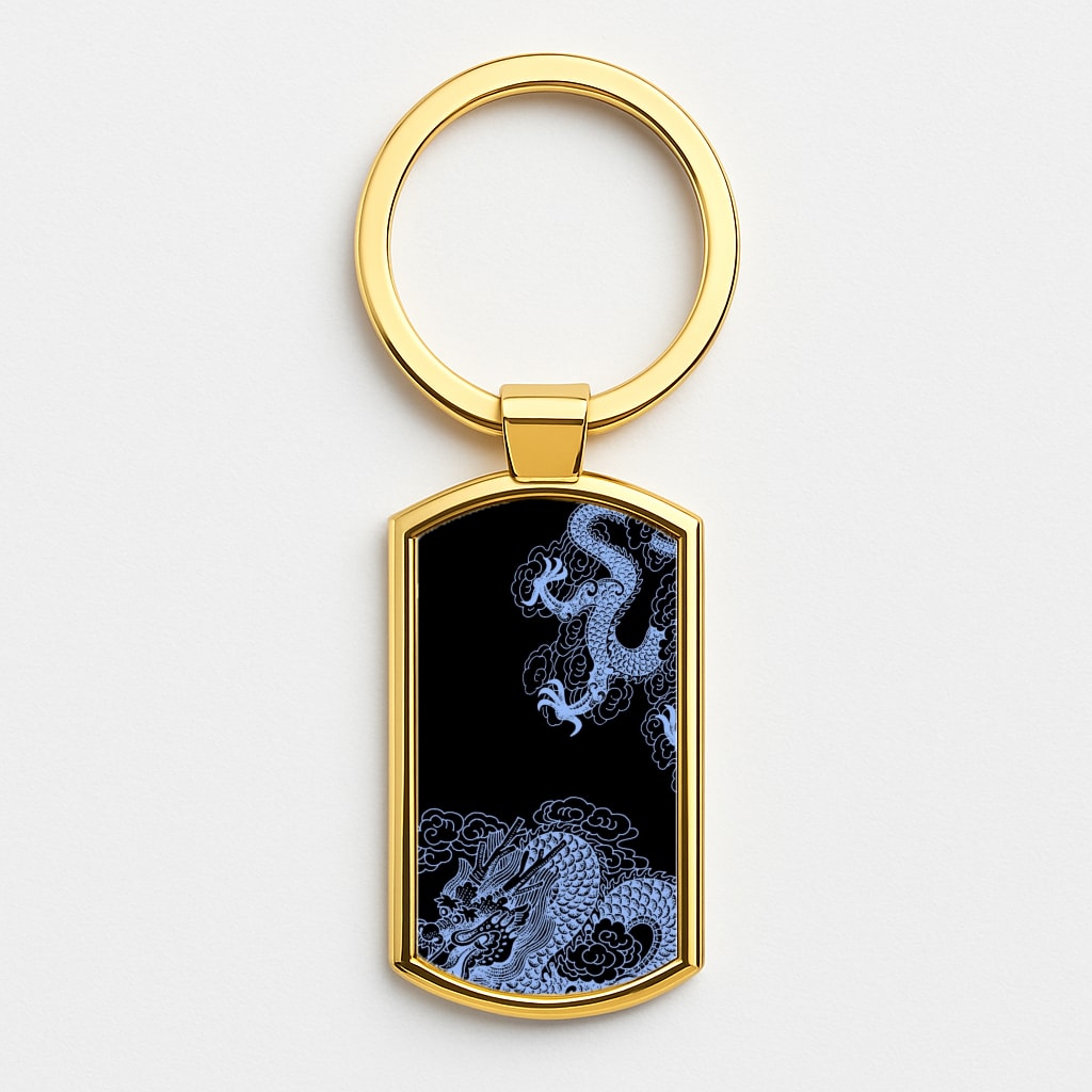 Dark Blue Dragon Gold Keyring