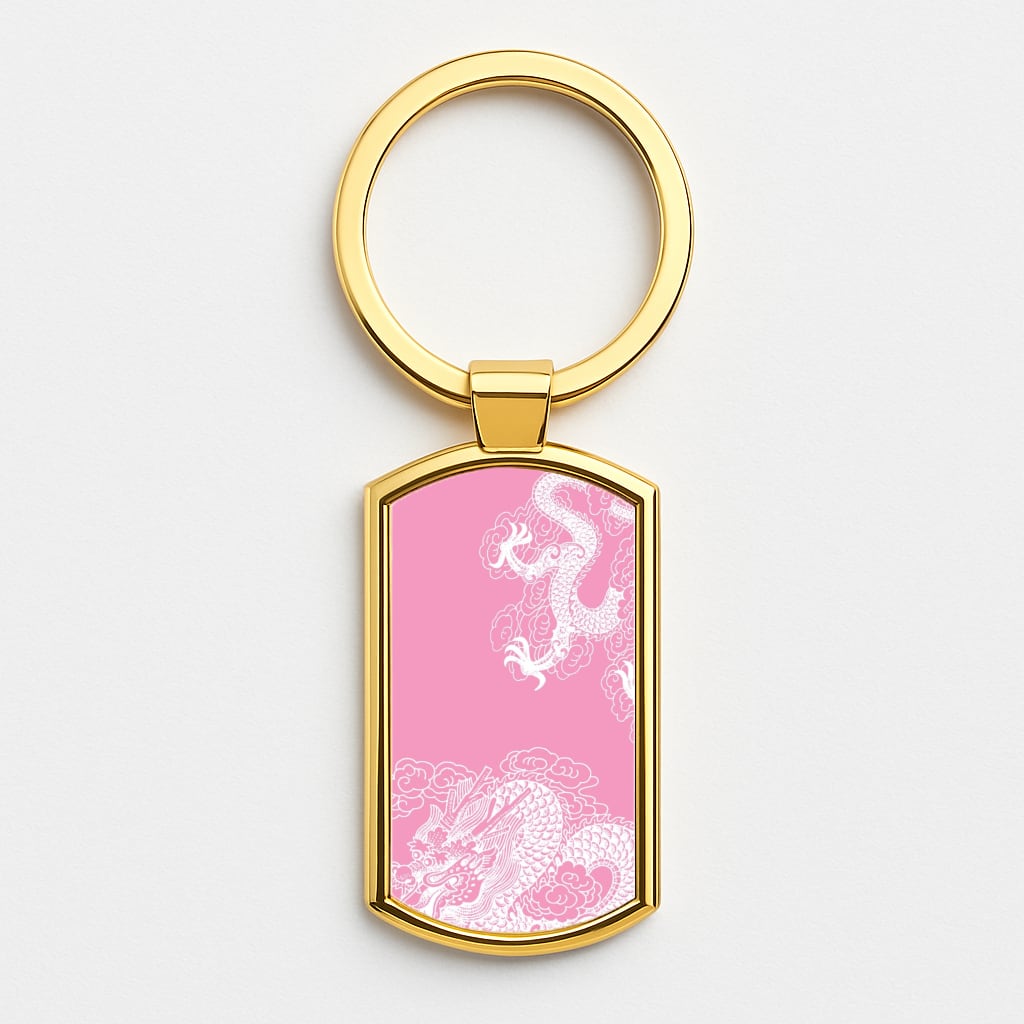 Pink Background Dragon Gold Keyring