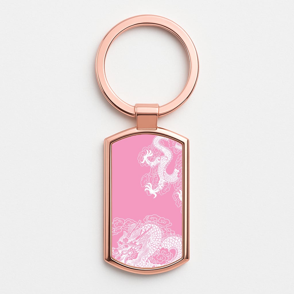 Pink Background Dragon Rose Gold Keyring