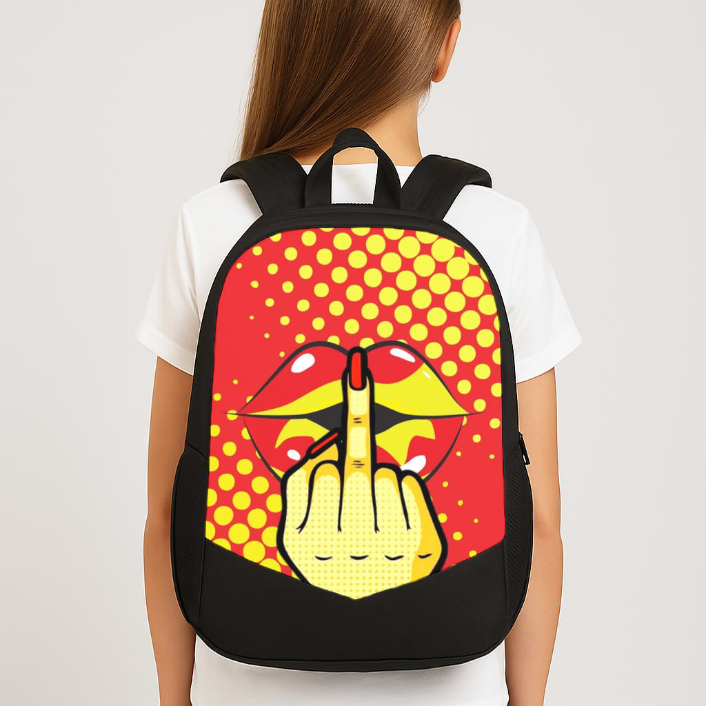 Middle Finger Kiss - Pop Art Large School Bag