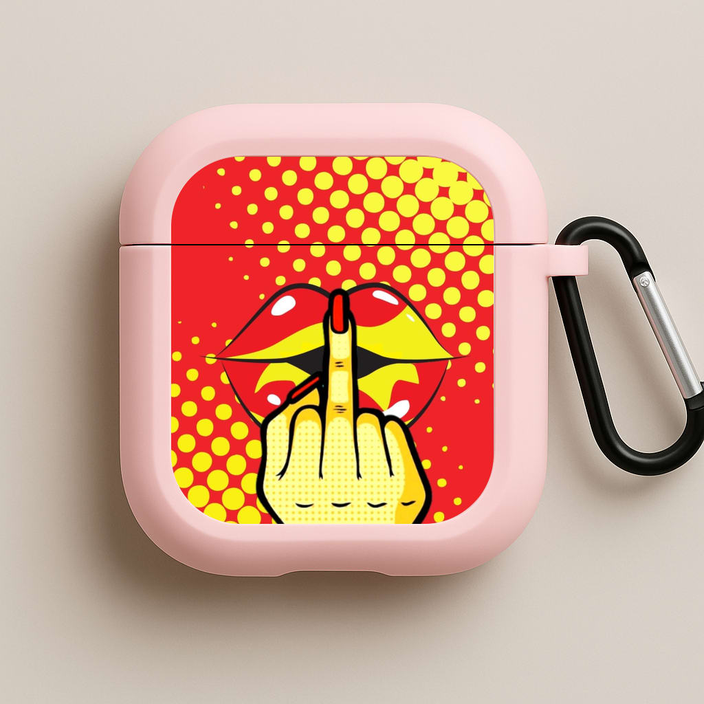 Middle Finger Kiss - Pop Art Pink AirPods Case