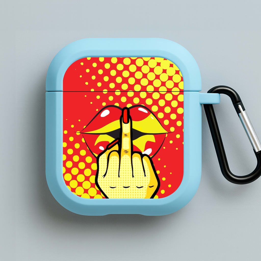Middle Finger Kiss - Pop Art Blue AirPods Case