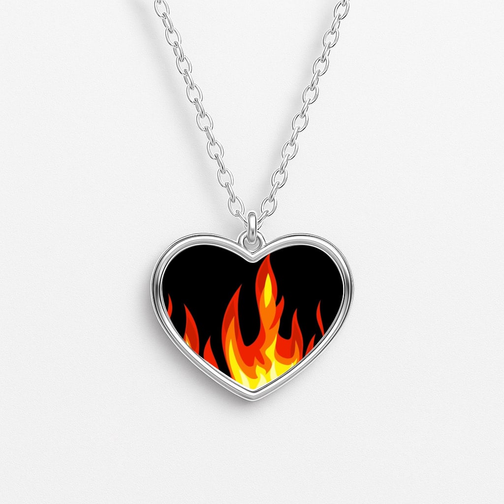 Black Flame Heart Necklace