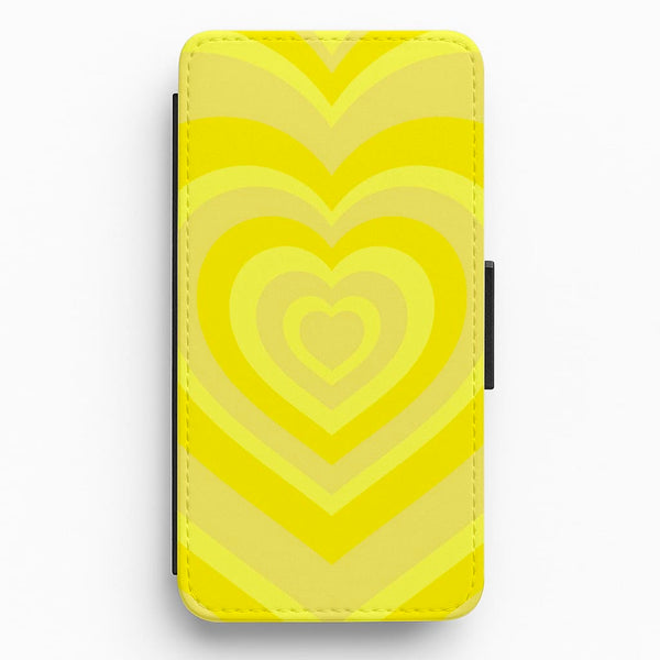 Yellow - Colourful Hearts Flip / Wallet Phone Case
