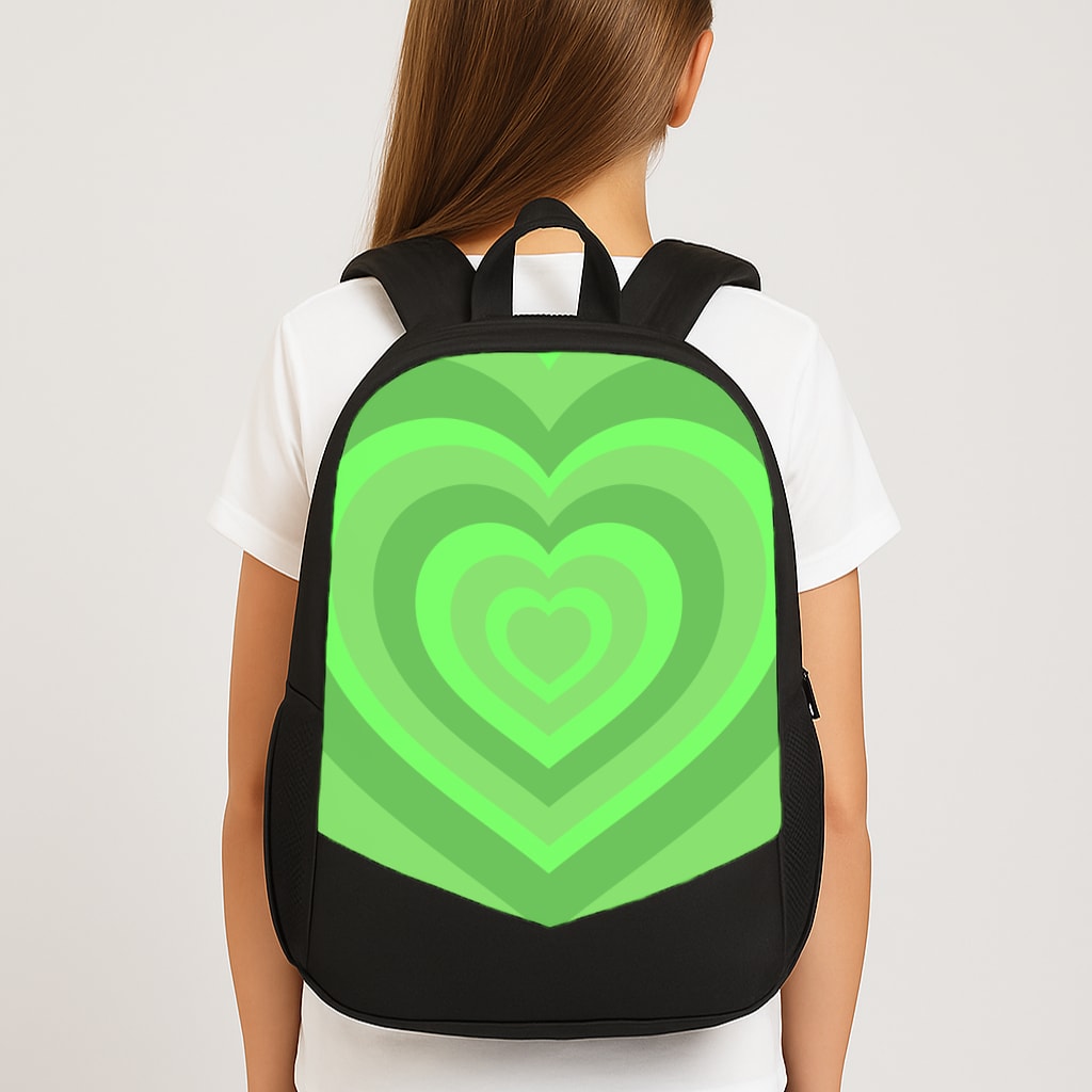 Green - Colourful Hearts Large School Bag
