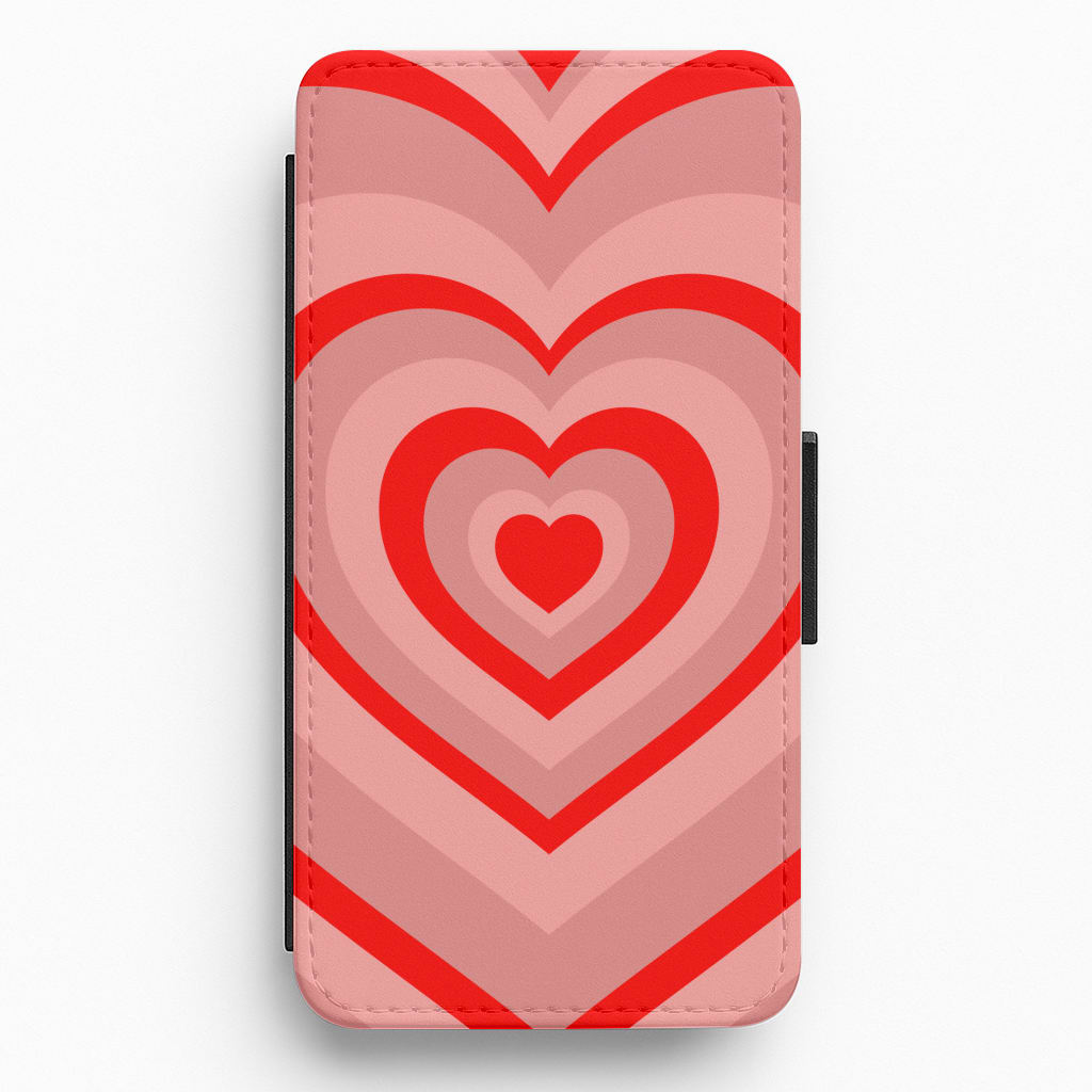 Red - Colourful Hearts Flip / Wallet Phone Case