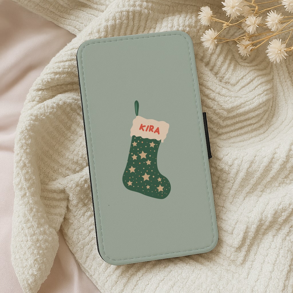 Green Stocking - Personalised Christmas Wallet Phone Case