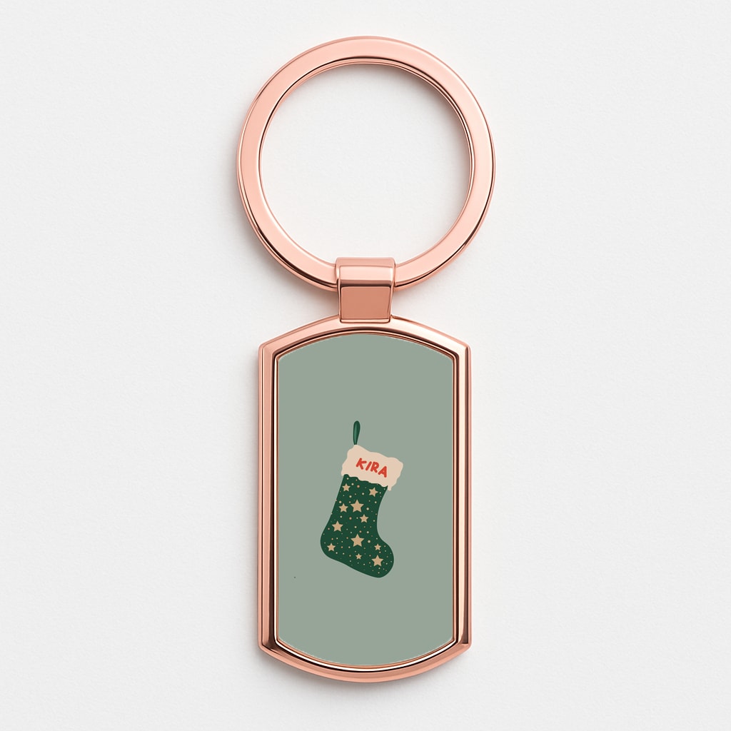 Green Stocking - Personalised Christmas Rose Gold Keyring