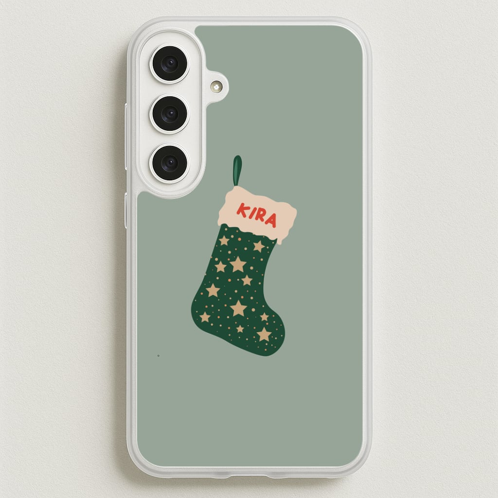 Green Stocking - Personalised Christmas Phone Case for Galaxy S25FE