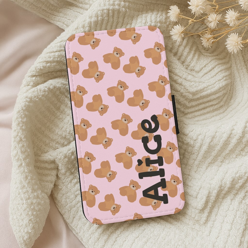 Teddy Bear Pattern - Personalised Christmas Wallet Phone Case