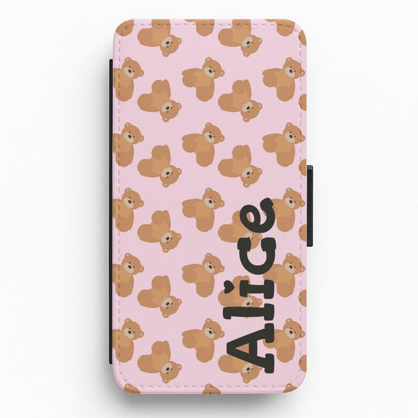 Teddy Bear Pattern - Personalised Christmas Flip / Wallet Phone Case