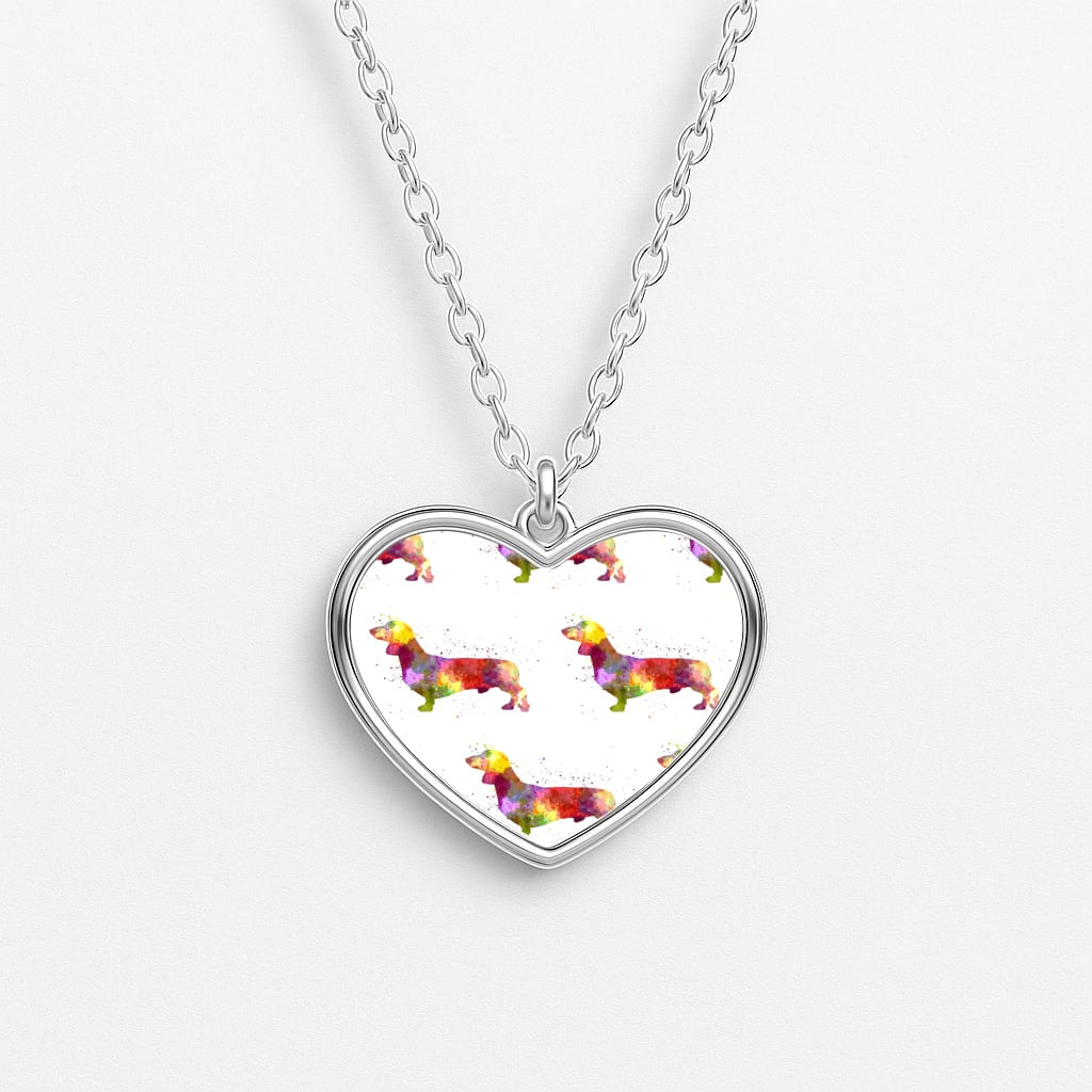 Watercolour Dachshund Heart Necklace
