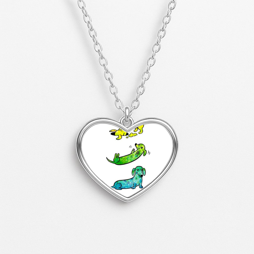 Watercolor Rainbow Dachshunds Heart Necklace