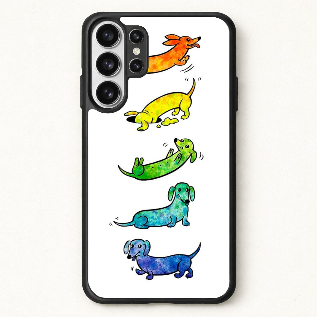Watercolor Rainbow Dachshunds Phone Case for Galaxy S26 Ultra