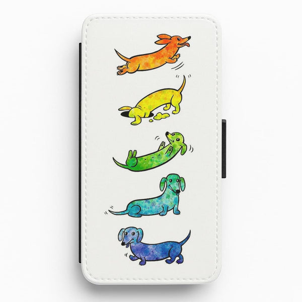 Watercolor Rainbow Dachshunds Flip Wallet Phone Case