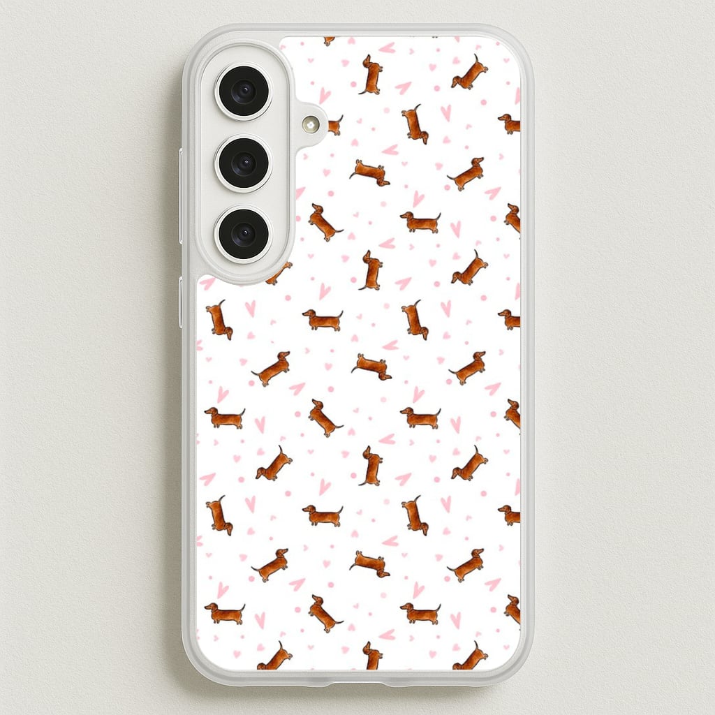 Dachshund Pattern - White Phone Case for Galaxy S25FE