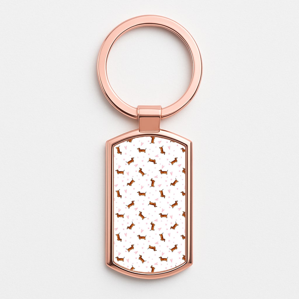 Dachshund Pattern - White Rose Gold Keyring