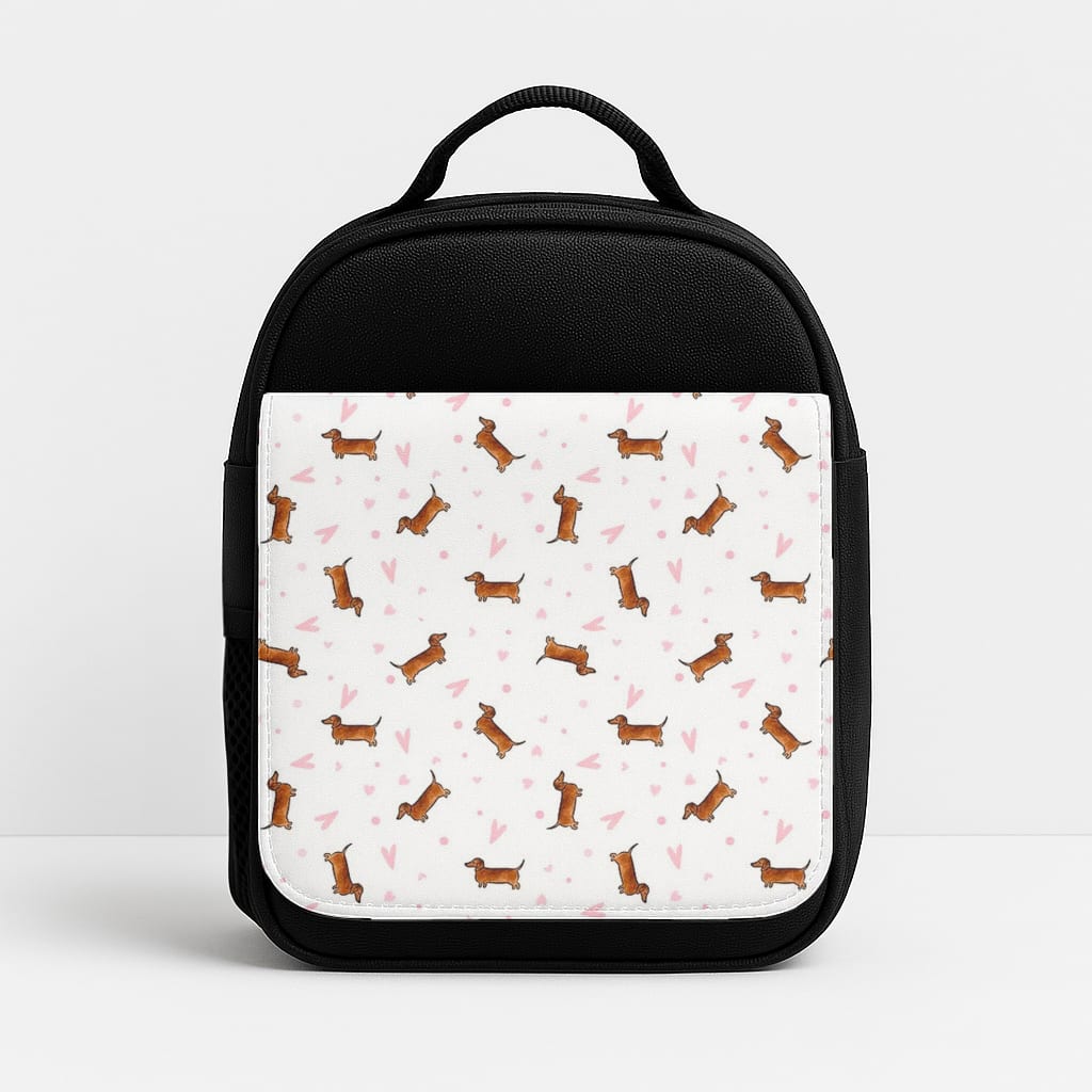 Dachshund Pattern - White Insulated Lunchbox