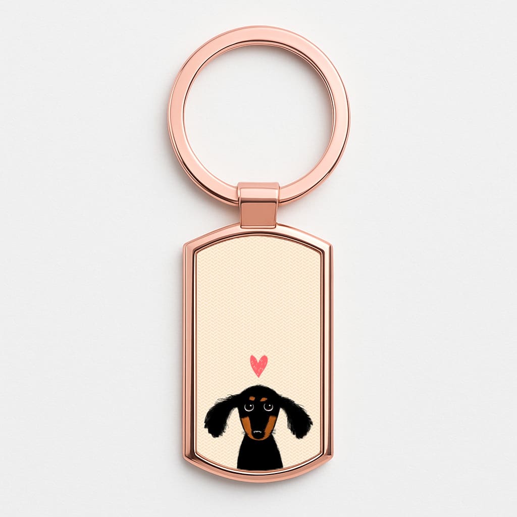 Dachshund Puppy Love Rose Gold Keyring