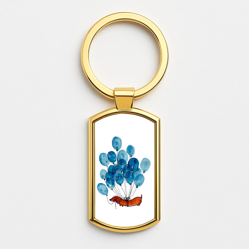 Dachshund And Balloons Gold Keyring
