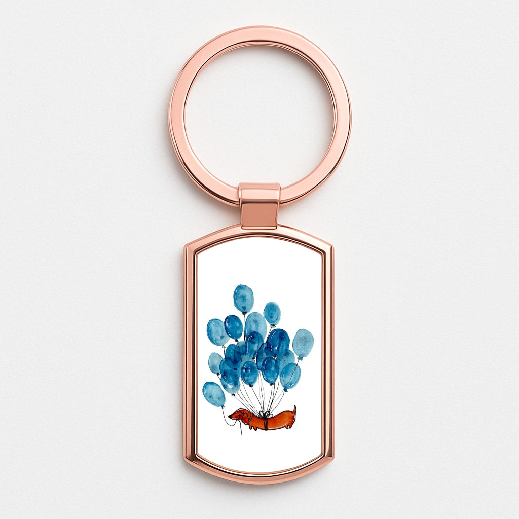 Dachshund And Balloons Rose Gold Keyring