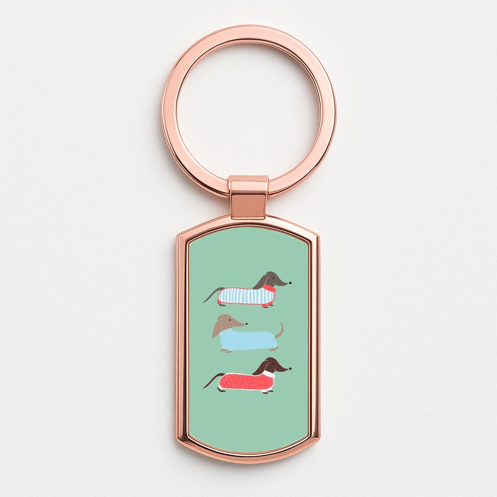 Sausage Dogs in Jumpers Rose Gold Keyring