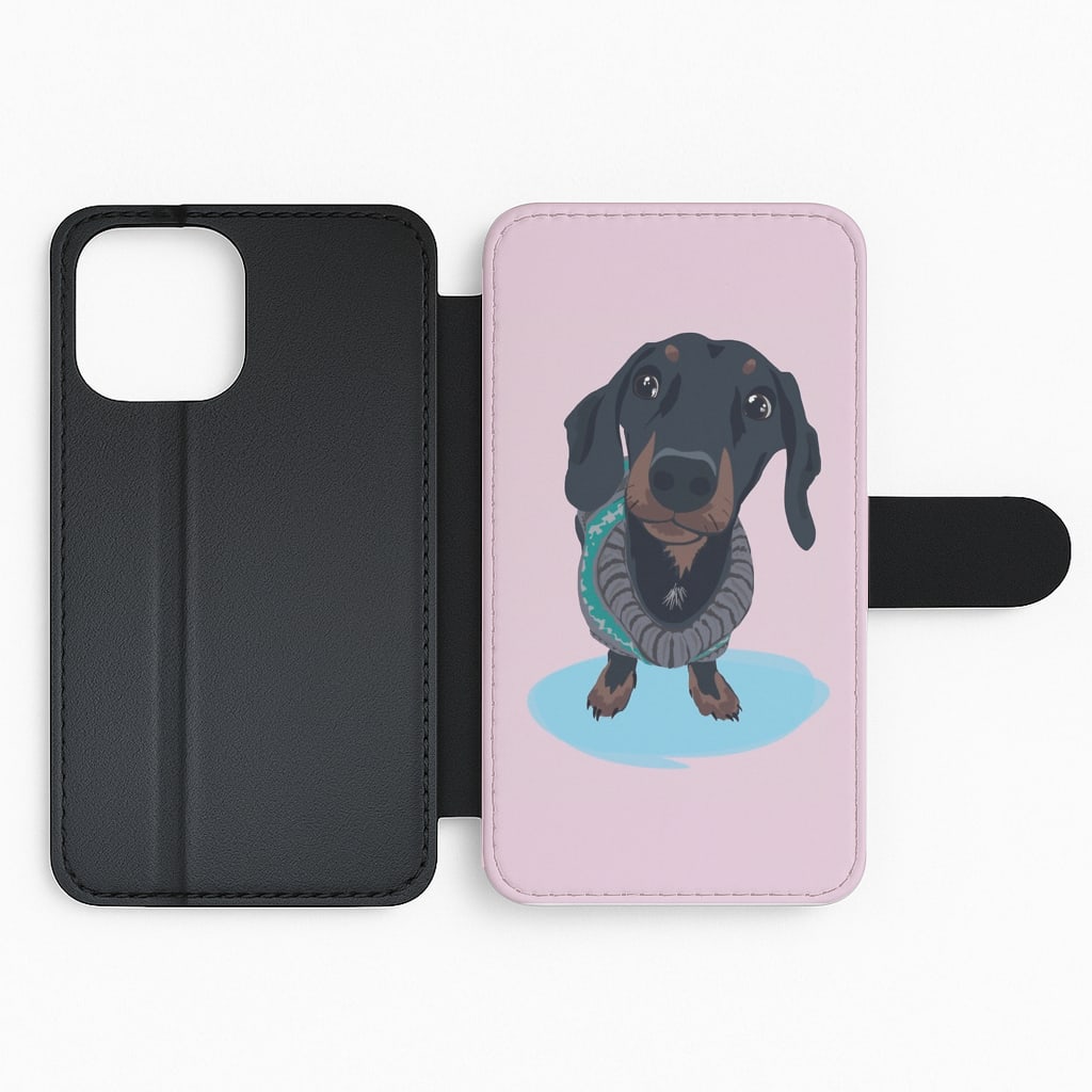 Cartoon Dachshund Flip Wallet Phone Case