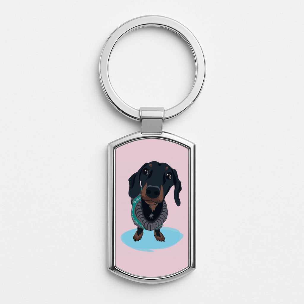 Cartoon Dachshund Silver Keyring
