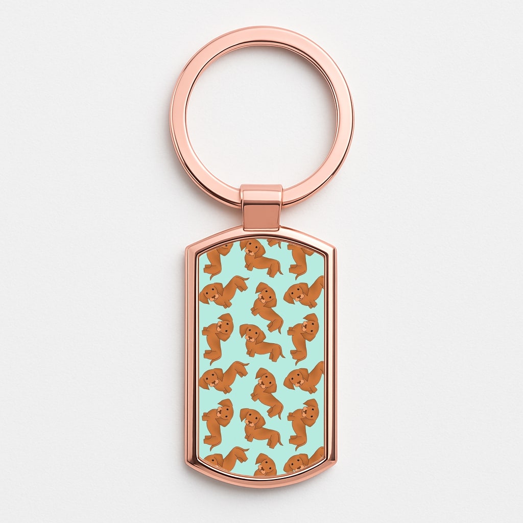 Sausage Dog Pattern Rose Gold Keyring