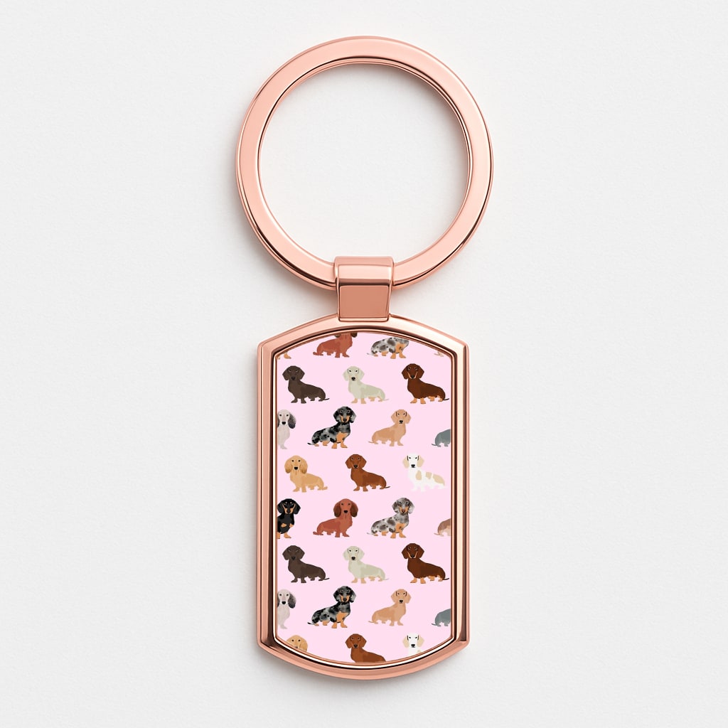 Dachshund Breed Pattern Rose Gold Keyring