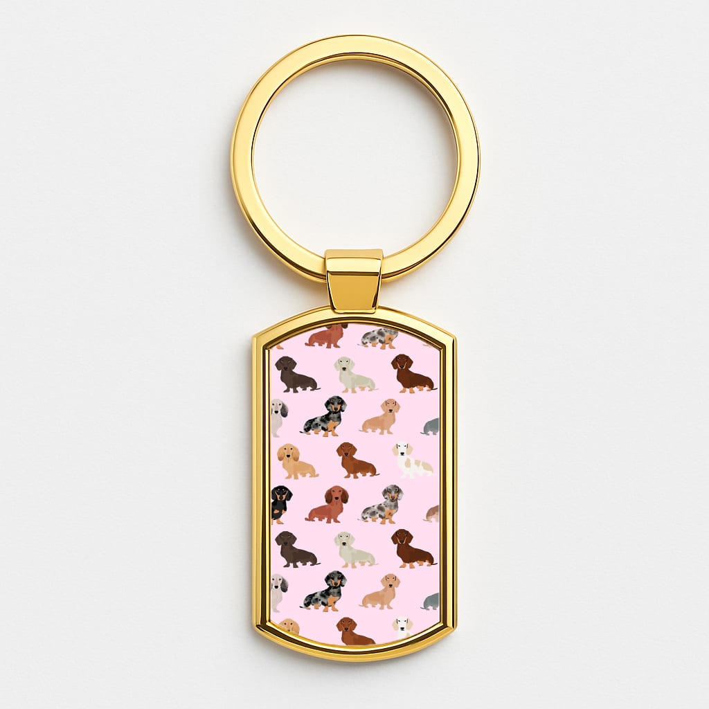 Dachshund Breed Pattern Gold Keyring