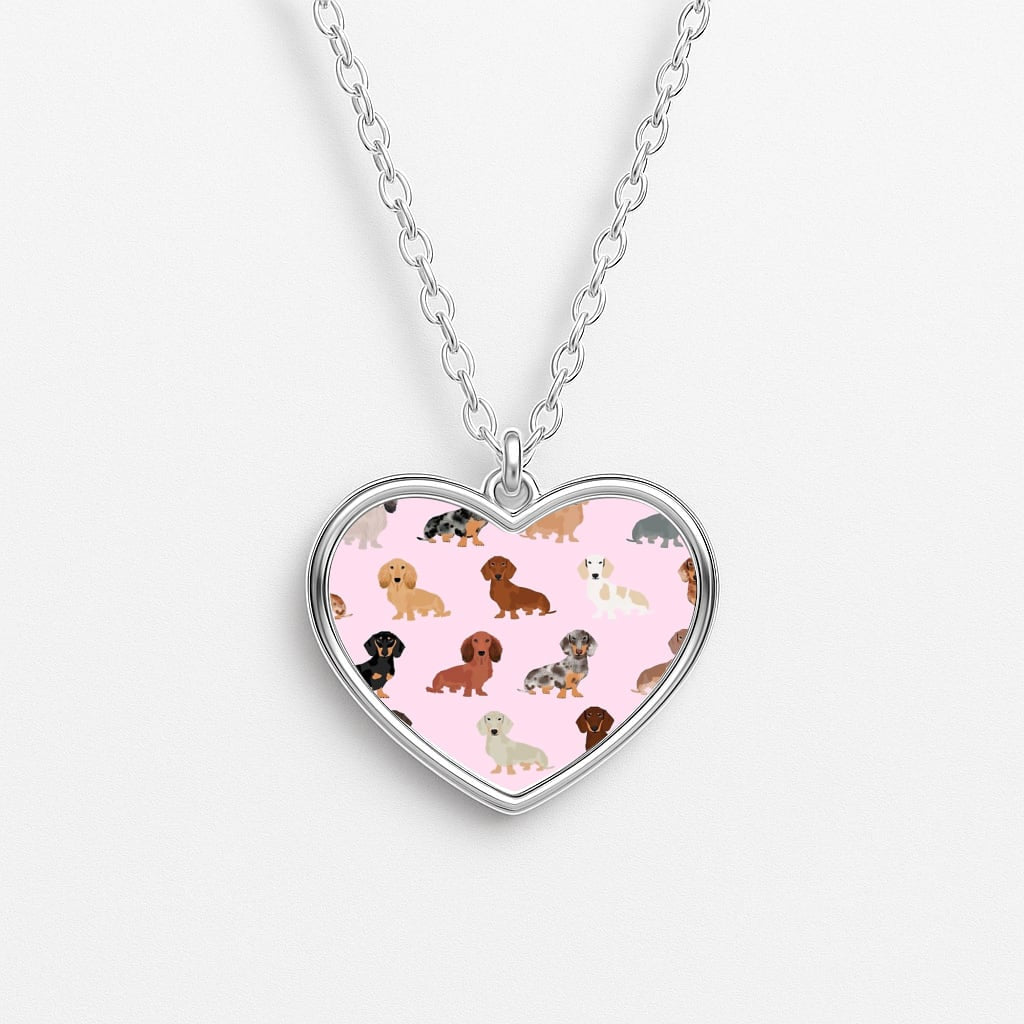 Dachshund Breed Pattern Heart Necklace
